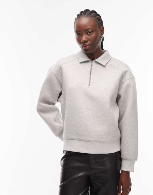 ASOS DESIGN – Sweatshirt in Grau meliert mit kurzem Reißverschluss und Rugby-Kragen, 3 von 4