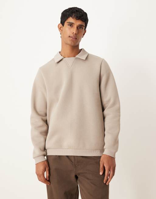 ASOS DESIGN – Sweatshirt in Grau mit geripptem Polokragen