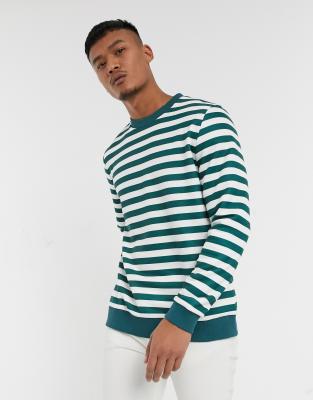 ASOS DESIGN sweatshirt in green and white horizontal stripe