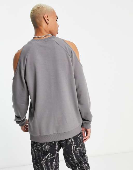 ASOS DESIGN sweatshirt in grey with cut out and logo print | ASOS