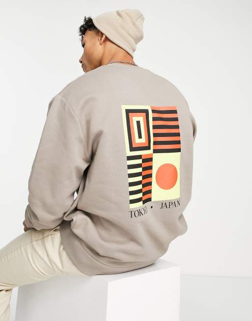 ASOS DESIGN sweatshirt in grey with flag back print
