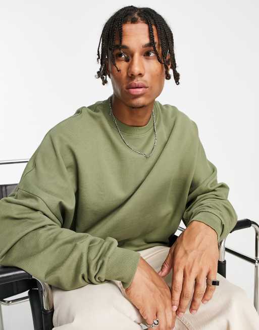 ASOS DESIGN – Sweatshirt in Khaki mit extremem Oversize-Schnitt