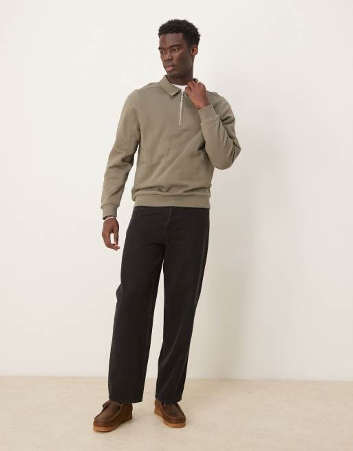 ASOS DESIGN – Sweatshirt in Khaki mit kurzem Reißverschluss und Kragen, 3 von 4