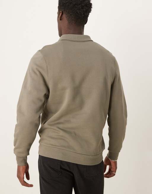 ASOS DESIGN – Sweatshirt in Khaki mit kurzem Reißverschluss und Kragen, 4 von 4