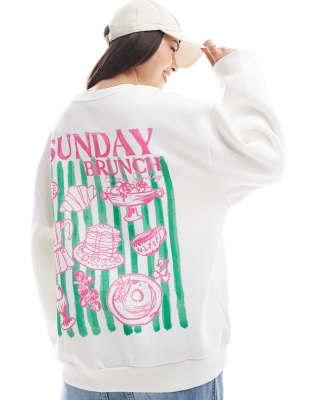 ASOS DESIGN - Sweatshirt in Kokosmilch-Weiß mit „Sunday Brunch"-Grafik