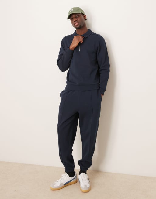 ASOS DESIGN – Sweatshirt in Marineblau mit kurzem Reißverschluss, Kombiteil, 2 von 4