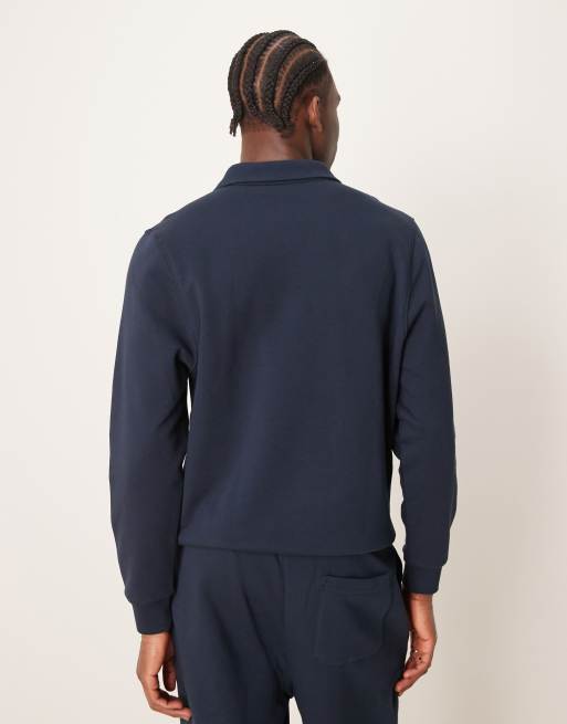 ASOS DESIGN – Sweatshirt in Marineblau mit kurzem Reißverschluss, Kombiteil, 3 von 4