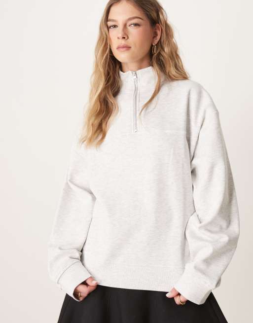 ASOS DESIGN Sweatshirt in meliertem Eisgrau mit kurzem ReiBverschluss Kombiteil