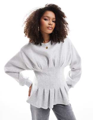 ASOS DESIGN - Sweatshirt in meliertem Grau mit Korsett-Taille und Faltendetails