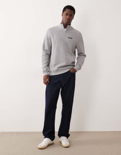 ASOS DESIGN – Sweatshirt in meliertem Grau mit kurzem Reißverschluss und gummiertem Aufnäher, 2 von 5