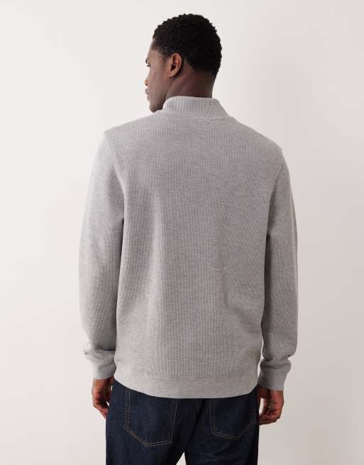 ASOS DESIGN – Sweatshirt in meliertem Grau mit kurzem Reißverschluss und gummiertem Aufnäher, 3 von 5
