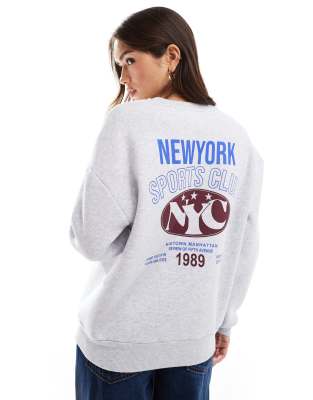 ASOS DESIGN - Sweatshirt in meliertem Grau mit „New York Sports Club"-Print