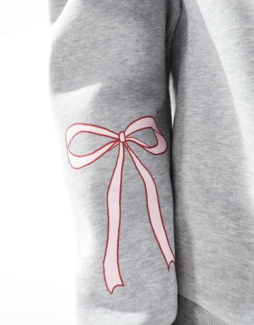 ASOS DESIGN – Sweatshirt in meliertem Grau mit Schleifendetail, Kombiteil, 2 von 4