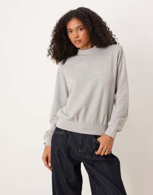 ASOS DESIGN - Sweatshirt in meliertem Grau mit Schulterpolstern
