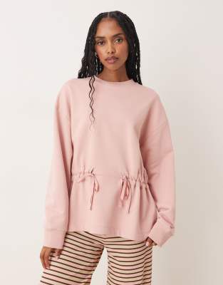 ASOS DESIGN - Sweatshirt in Rosa mit gerafftem Schleifendetail