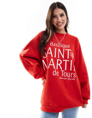 ASOS DESIGN - Sweatshirt in Rot mit „Saint Martin"-Print