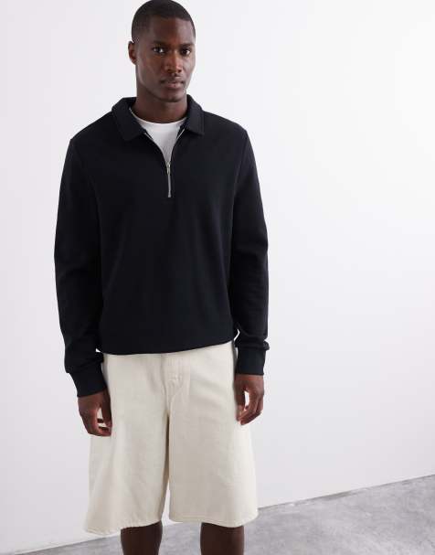 ASOS DESIGN – Sweatshirt in Schwarz mit kurzem Reißverschluss und Kragen - view 1