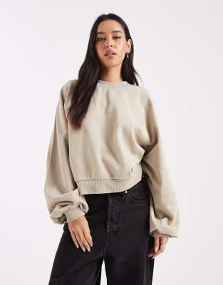 ASOS DESIGN - Sweatshirt in Steinbeige mit Ballonärmeln-Neutral