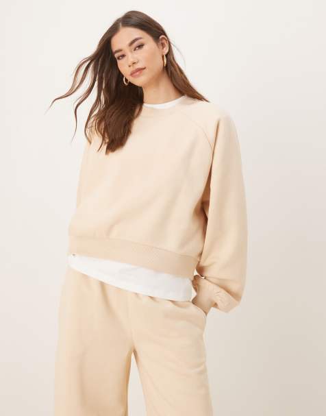 ASOS DESIGN – Sweatshirt in Taupe mit Ballonärmeln, Kombiteil - view 1