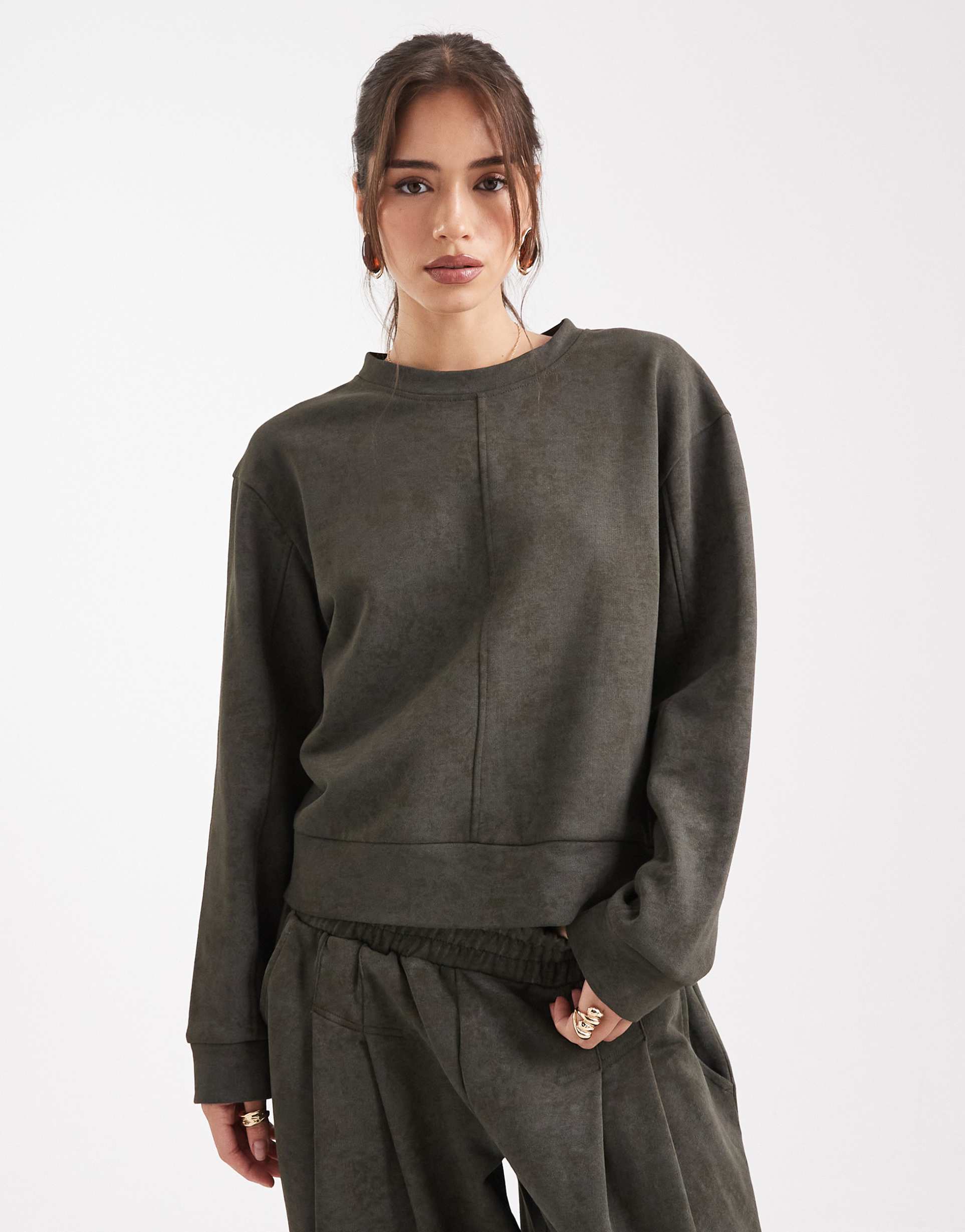 asos design sweatshirt in washed khaki green - part of a set