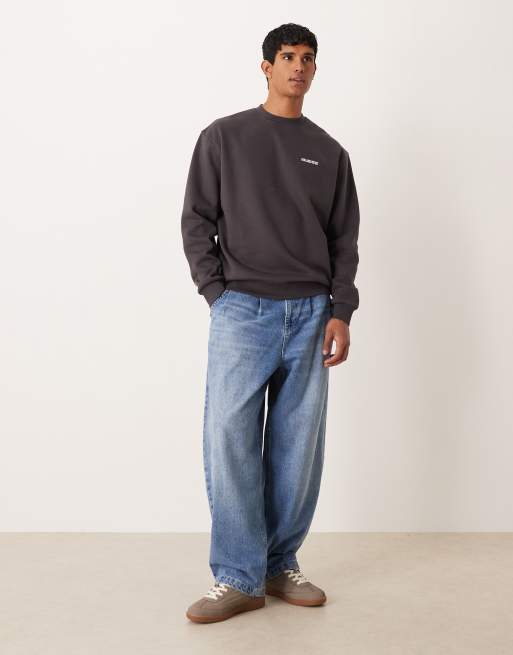 ASOS DESIGN sweatshirt in with text print in brown, 2 of 5