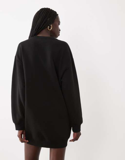 ASOS DESIGN Sweatshirt-Kleid mit Fransen in Schwarz, 3 von 4