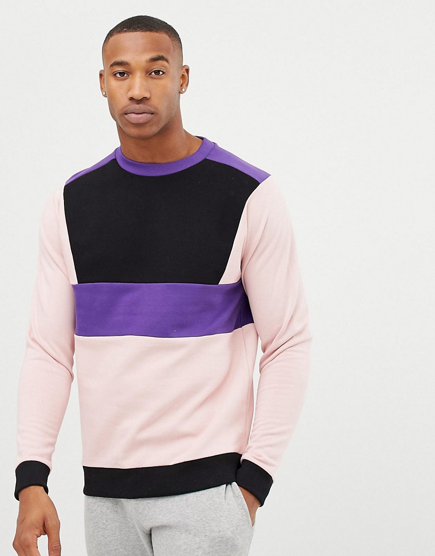 ASOS DESIGN – sweatshirt med färgblock-Rosa