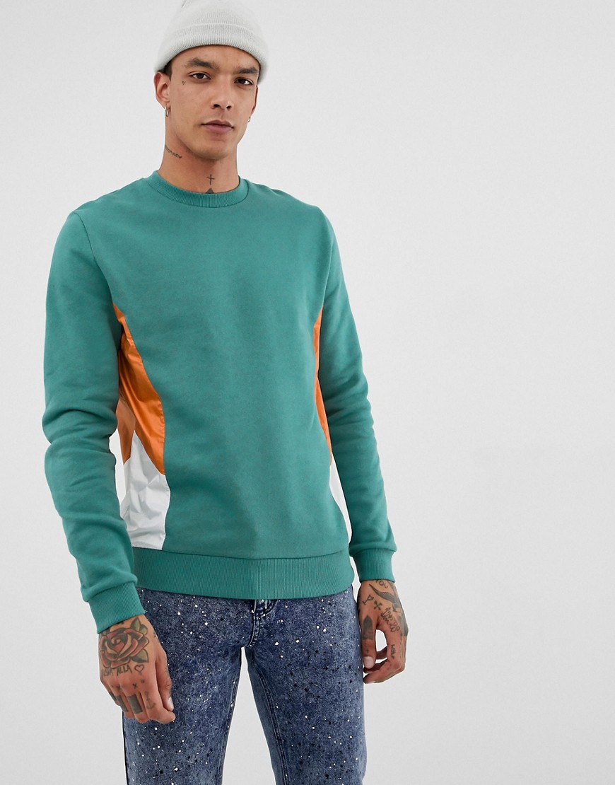 ASOS DESIGN – Sweatshirt med grön, vävd färgblock