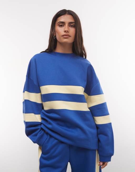 ASOS DESIGN sweatshirt med kontrastpaneler i blå og gul, 2 af 4