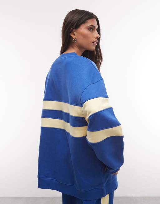 ASOS DESIGN sweatshirt med kontrastpaneler i blå og gul, 4 af 4