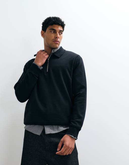 ASOS DESIGN sweatshirt med kort dragkedja i svart, 5 av 5