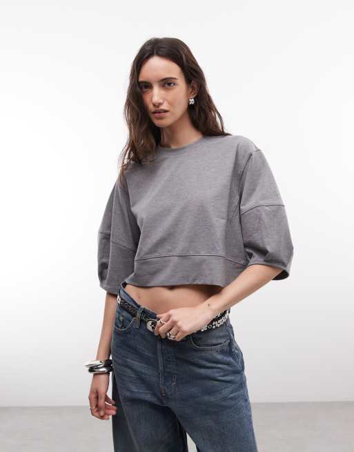 ASOS DESIGN sweatshirt med midiärmar i gråmelerad, 3 av 4