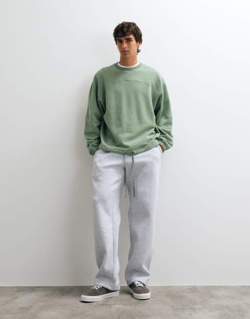 ASOS DESIGN sweatshirt med paneldetalje og løbesnor i lysegrøn, 3 af 5