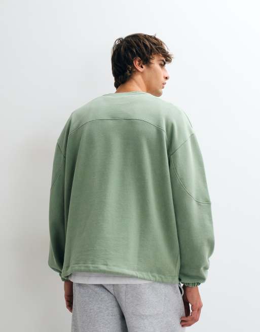 ASOS DESIGN sweatshirt med paneldetalje og løbesnor i lysegrøn, 5 af 5
