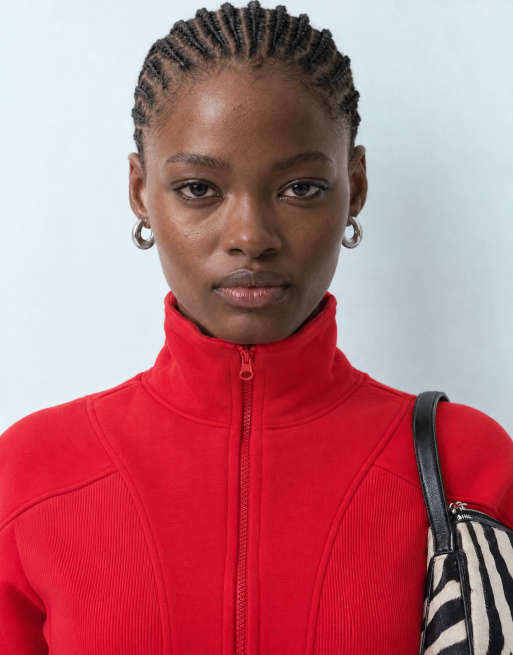 ASOS DESIGN sweatshirt med ståkrage, dragkedja och dekorativa sömmar i rött, 9 av 9
