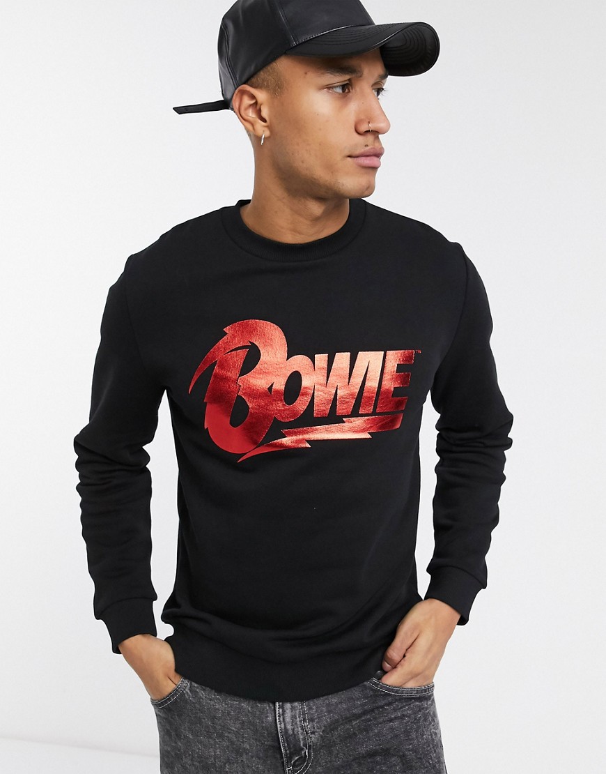 ASOS DESIGN - Sweatshirt met Bowie-print op de borst-Zwart