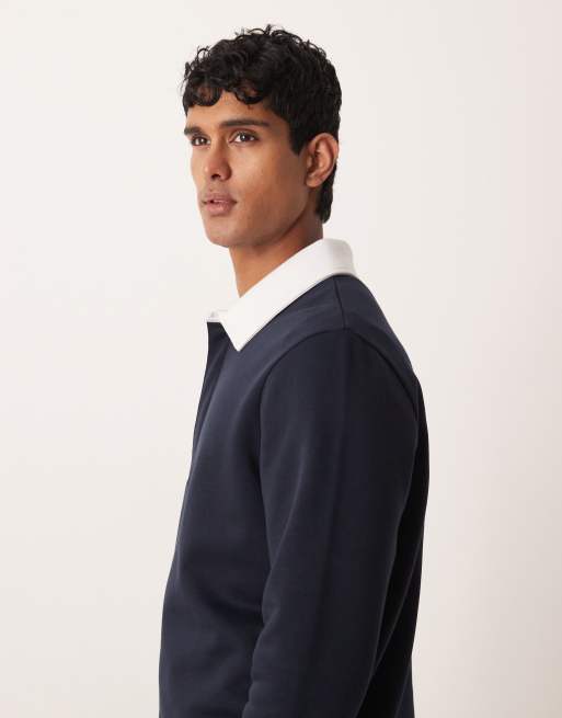 ASOS DESIGN - Sweatshirt met contrasterend polokraagje in marineblauw, 3 van 5
