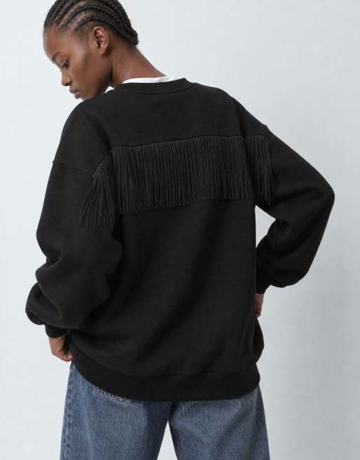 ASOS DESIGN sweatshirt met franjes in zwart, 8 van 10