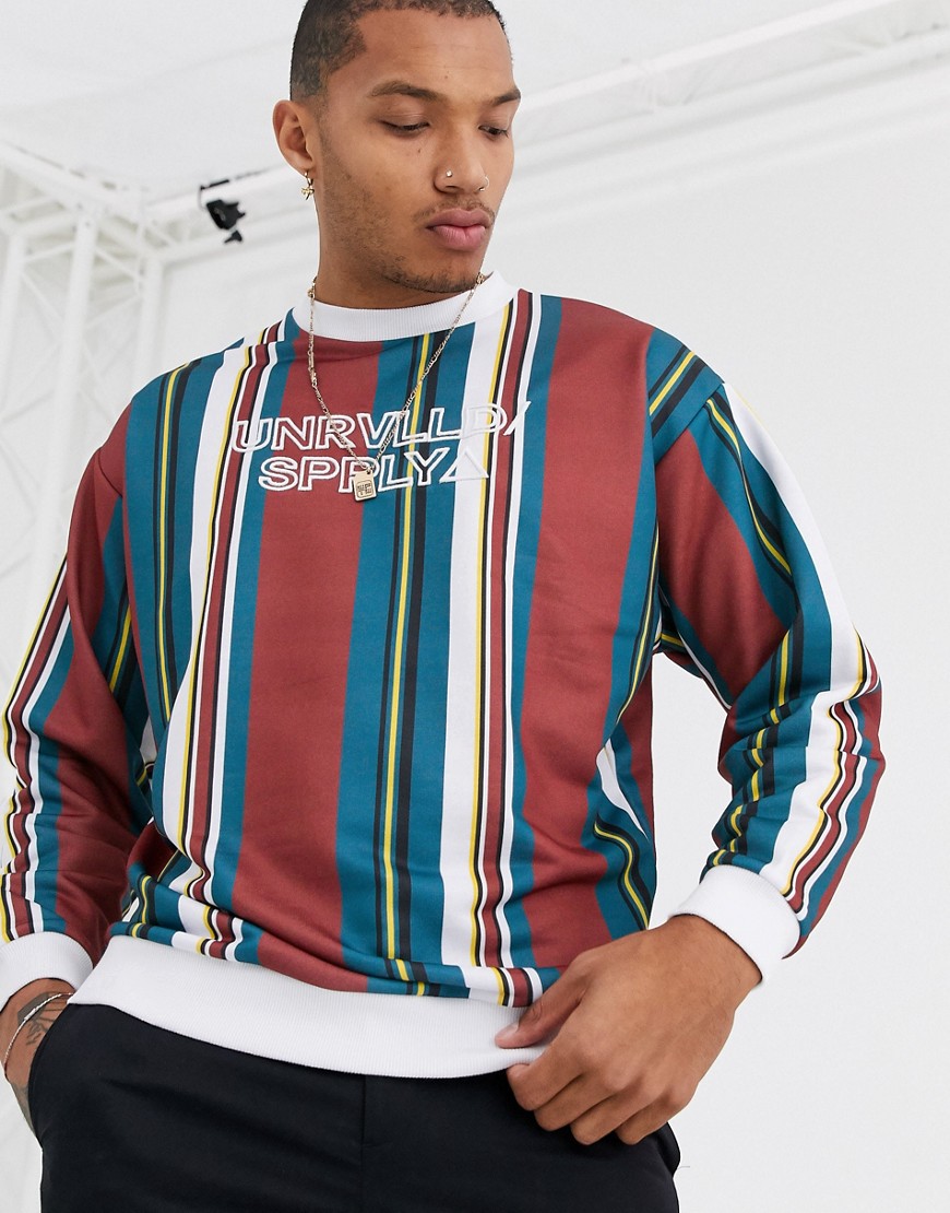 ASOS DESIGN - Sweatshirt met gekleurde strepen en driehoekige print-Multi