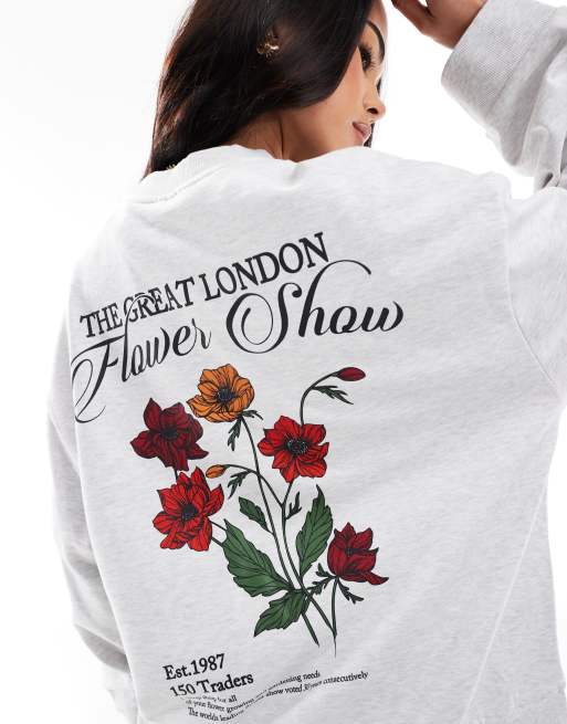 ASOS DESIGN - Sweatshirt met grafische Flower Show-print in gemêleerd ijsgrijs, 4 van 4