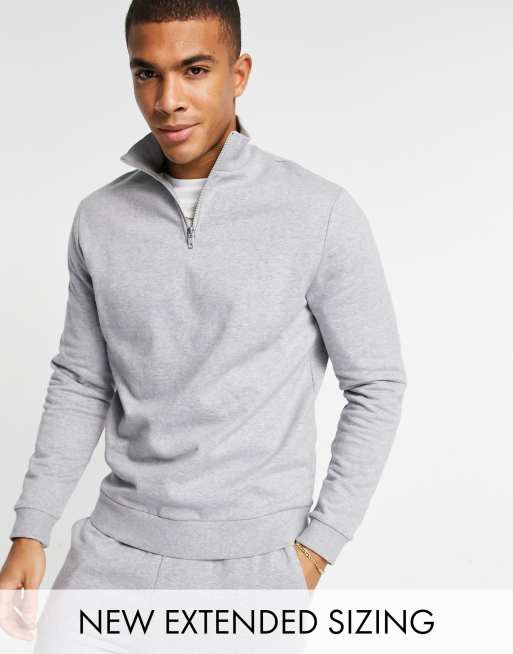 ASOS DESIGN - Sweatshirt met halve rits in gemêleerd grijs - GRIJS