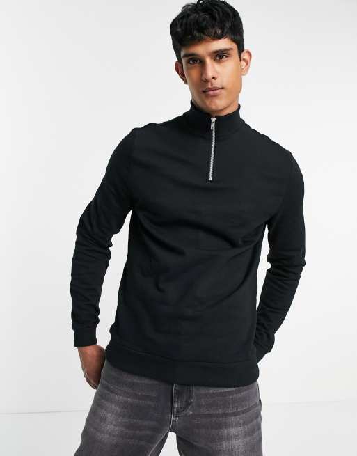 ASOS DESIGN - Sweatshirt met halve rits in zwart - ZWART