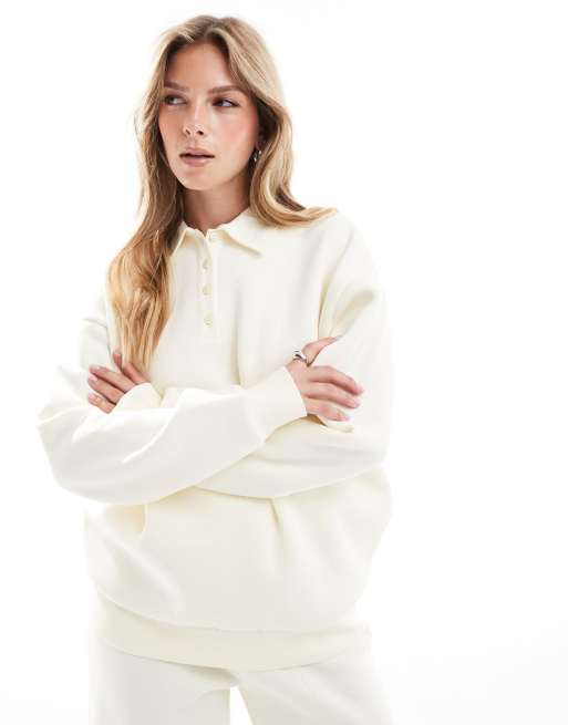 ASOS DESIGN - Sweatshirt met henley-detail in vaalgeel