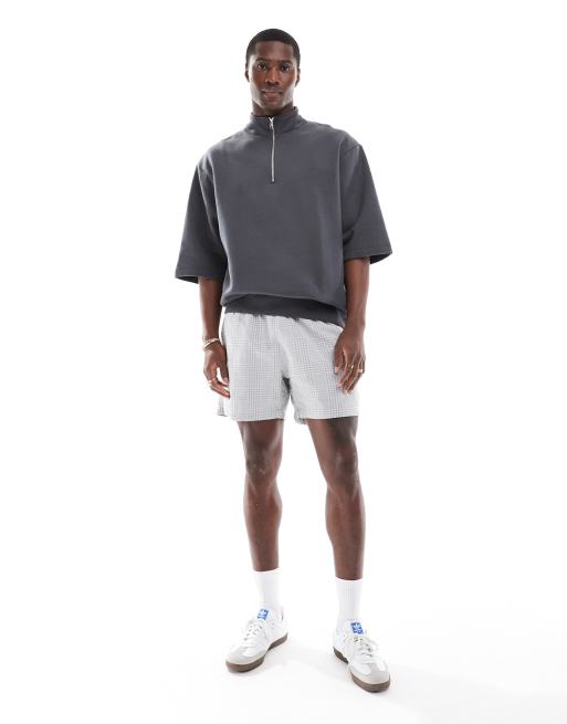 ASOS DESIGN - Sweatshirt met kort ritsje en opstaande boord in antracietgrijs 