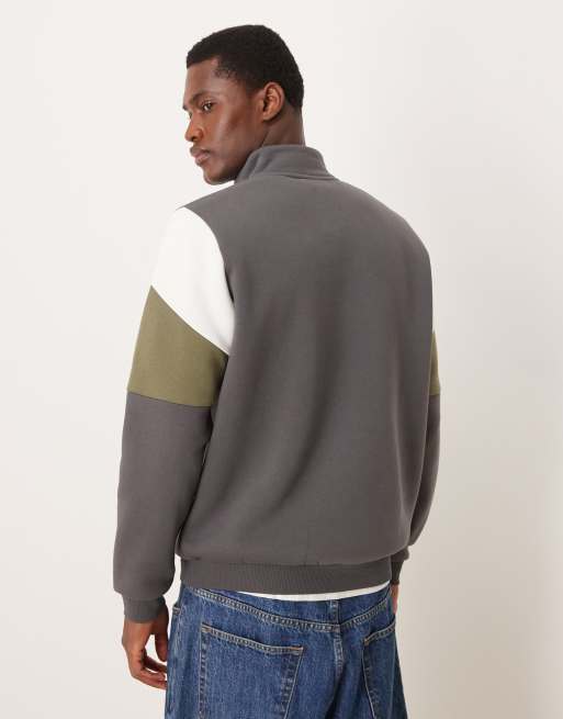 ASOS DESIGN - Sweatshirt met korte rits en aan elkaar gezette panelen in antracietgrijs, 3 van 5