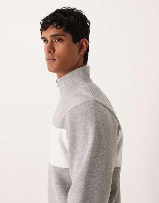 ASOS DESIGN - Sweatshirt met korte rits en kleurvlakken in gemêleerd grijs, 4 van 5