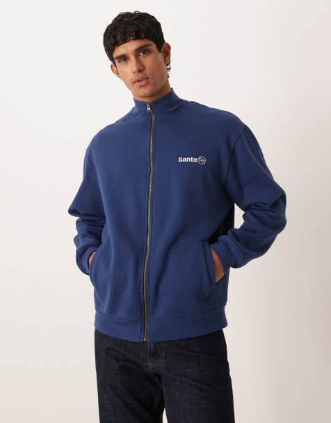 ASOS DESIGN - Sweatshirt met korte rits, geborduurde print en ruimvallende pasvorm in marineblauw - view 1