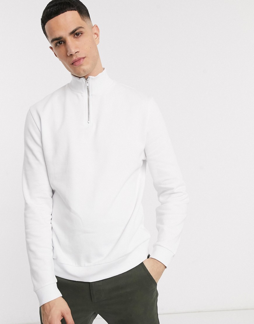 ASOS DESIGN - Sweatshirt met korte rits in wit