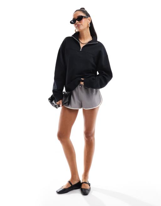 ASOS DESIGN - Sweatshirt met korte rits in zwart, 4 van 4