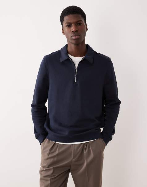ASOS DESIGN - Sweatshirt met kraagje met korte rits in marineblauw - view 1